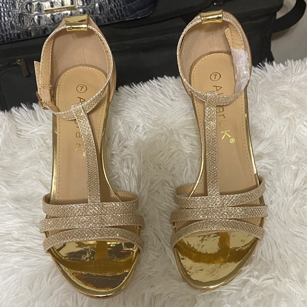 Allegra K Gold Strappy Heels